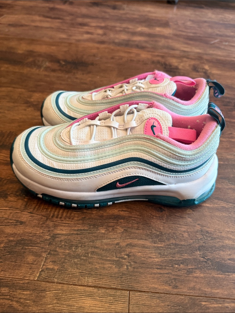 Nike Air Max Kids White Sneakers with Pink and Teal Accents